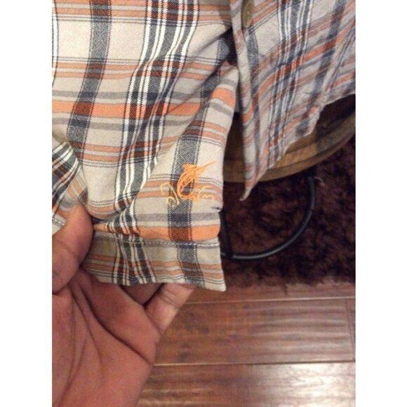 Tommy Bahama Mens 100% Silk Gray Grey/Orange Check Hawaiian Shirt Size Large L - Picture 4 of 10
